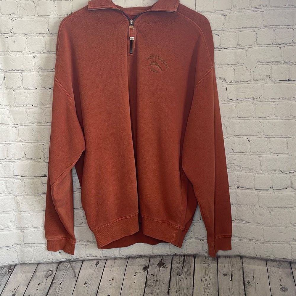 Tommy Bahama Men’s Orange Long Sleeve Quarter Zip Mock Collar Shirt size Medium